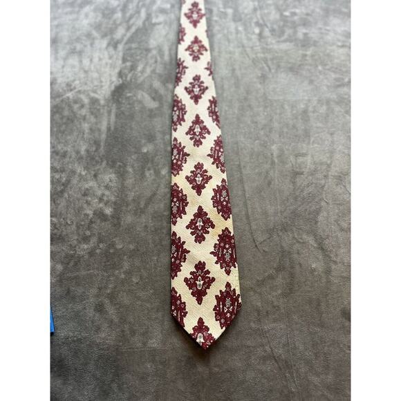 Andhurst Men's Necktie Tie Polyester Vintage Wide Leaf‎ Cream Burgundy 1970's - Picture 2 of 4